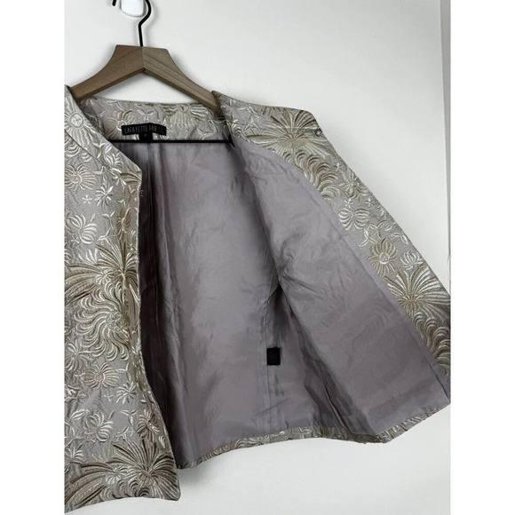 Lafayette 148 Cream Beige Silk Blend Floral Embroidered Cropped Jacket - Picture 8 of 12